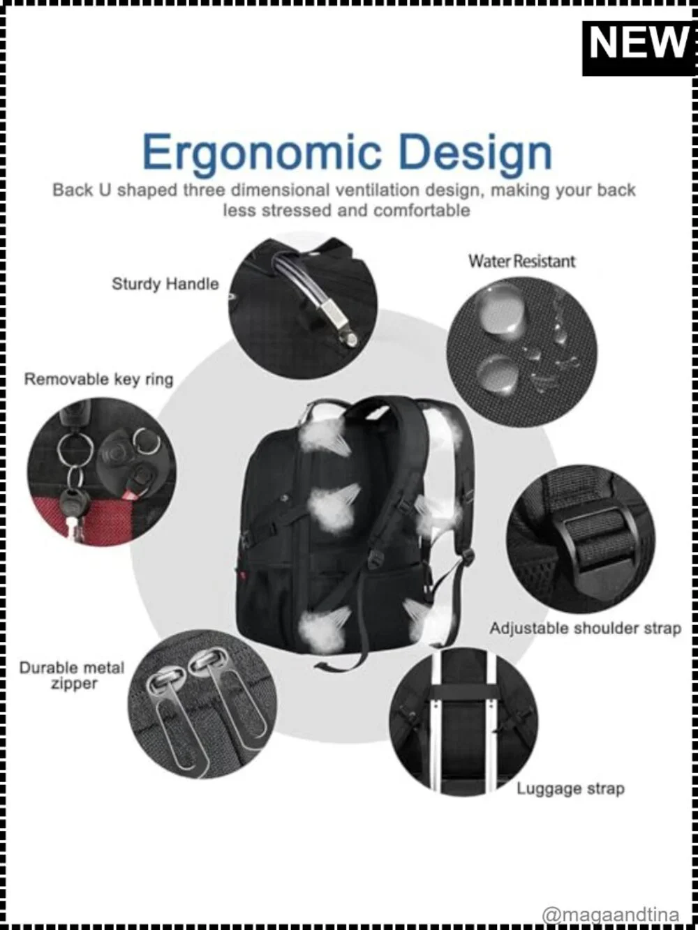 52L Extra Large Travel Backpack Fits 17.3in Laptop TSA Friendly